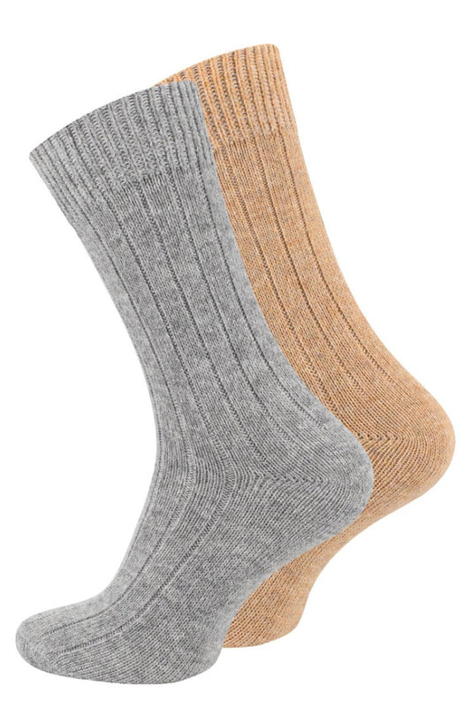 Alpaka uldsokker i beige nuancer, Fintstrikket, 2-pak